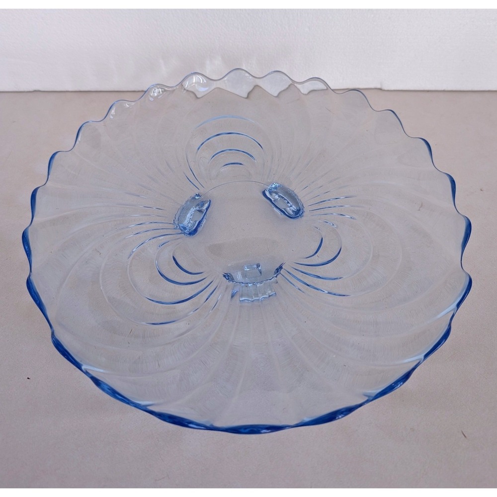 Vintage Cambridge Glass Caprice Moonlight blue Footed Torte Cake Plate